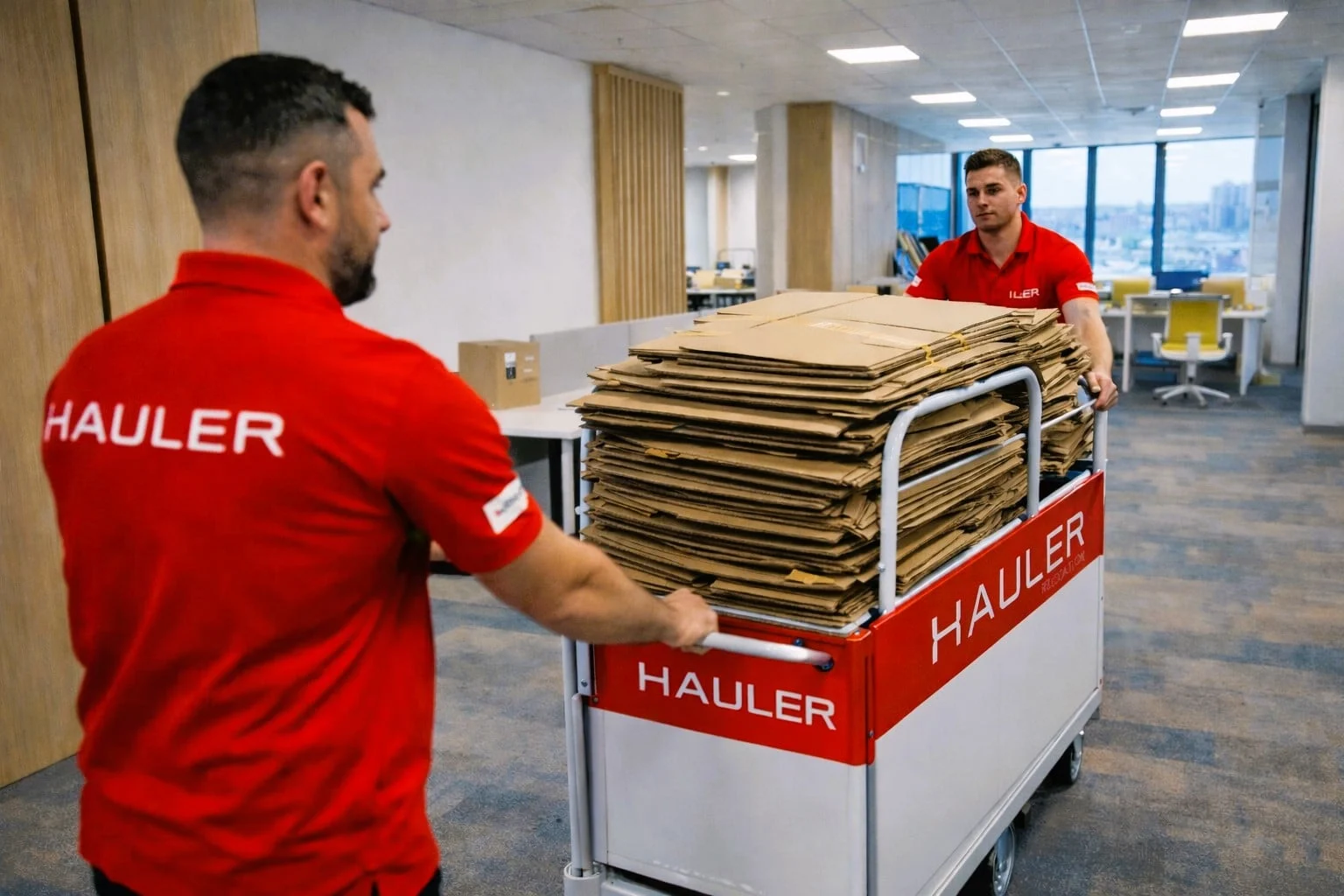 Design interior office si spatii comerciale cum ajuta o firma de mutari in proiectele de fit-out-3 Proiect design interior office in care echipa Hauler recupereaza ambalajele rezultate